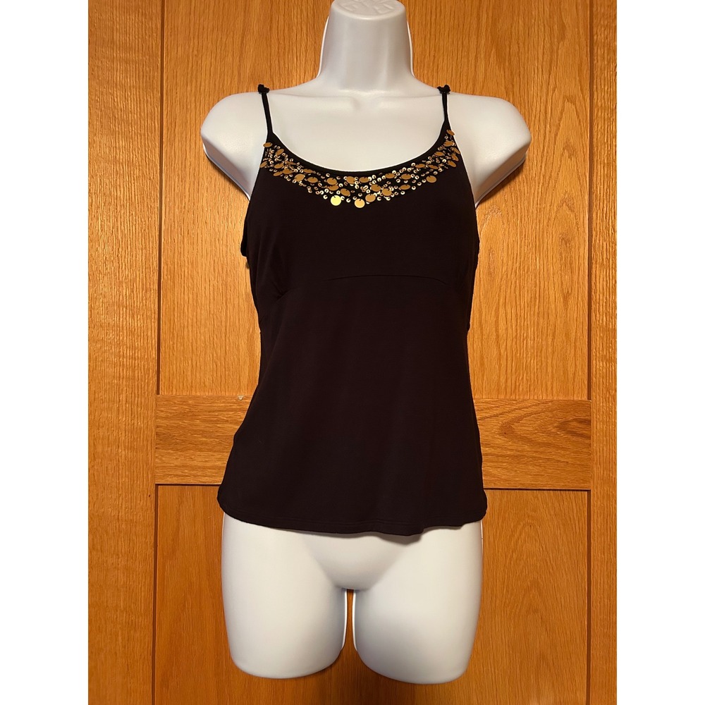 NEW Vintage Y2K Thalia Sodi Black Gold Sequin Cami Women's Top Large Whimsigoth